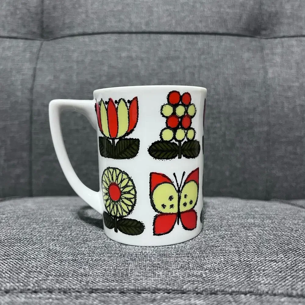 Vintage 1960s Otagiri Butterfly Flower Coffee Mug Porcelain Made Singapore